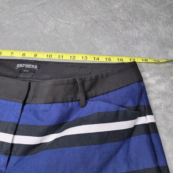 Express Editor Blue/Black/White striped Ankle Pants Size 12R - Picture 6 of 8